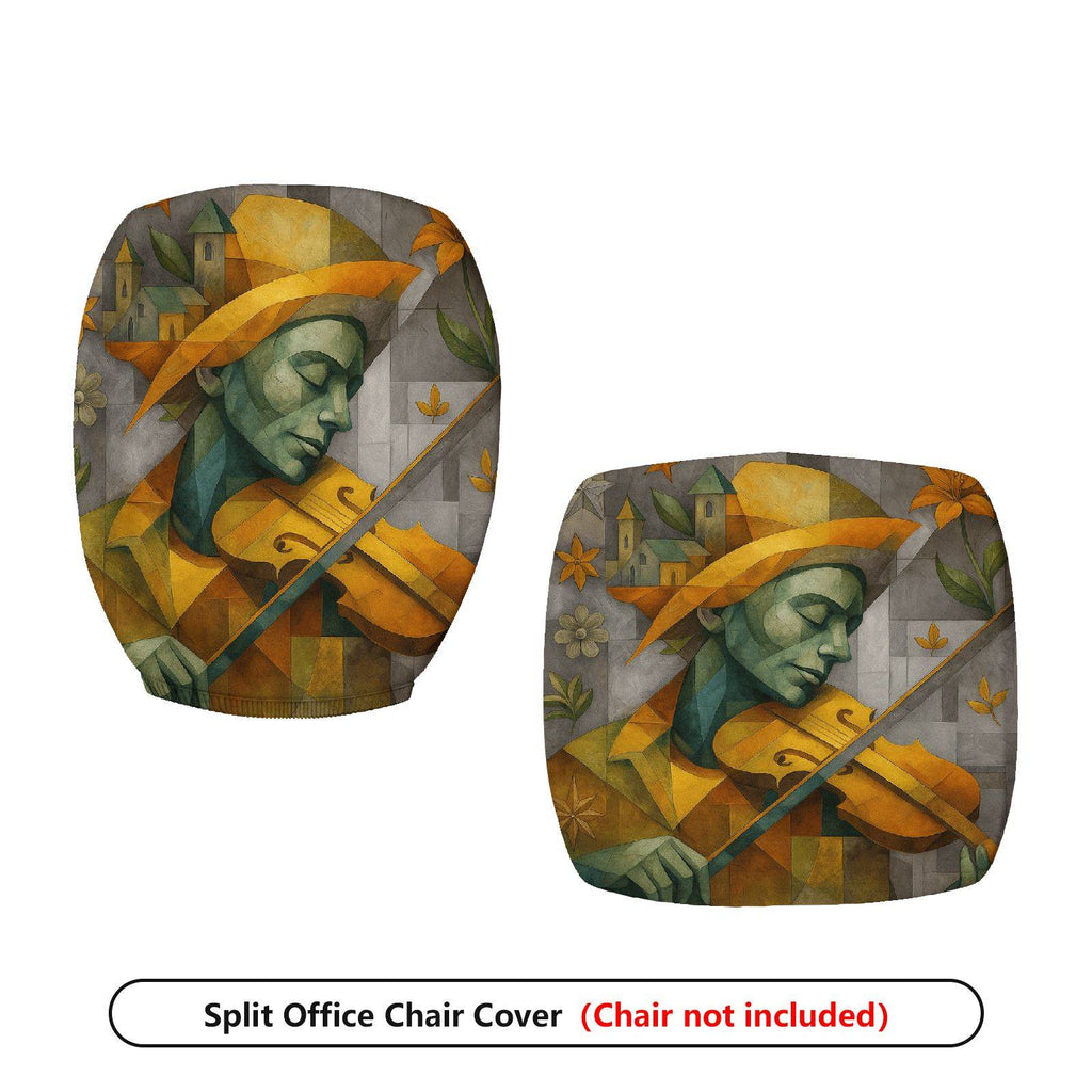 2-Piece Artistic Violinist Floral Geometric Abstract  Computer Chair Cover Set, Seat and Backrest