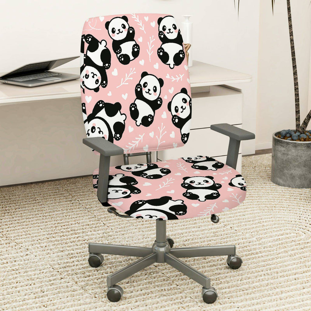 2-Piece Panda Cute Pink Animal Leaf  Computer Chair Cover Set, Seat and Backrest