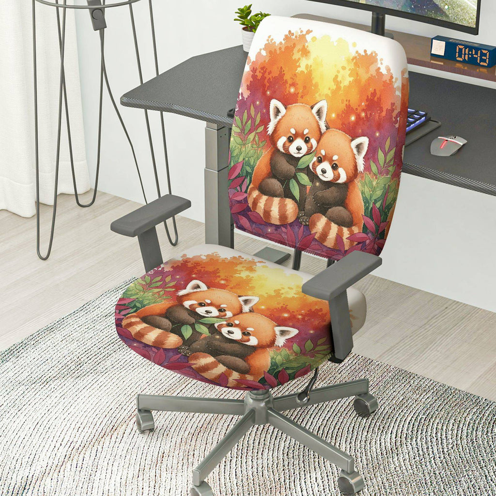 2-Piece Red Panda Autumn Forest Cute Animal Nature Art  Computer Chair Cover Set, Seat and Backrest
