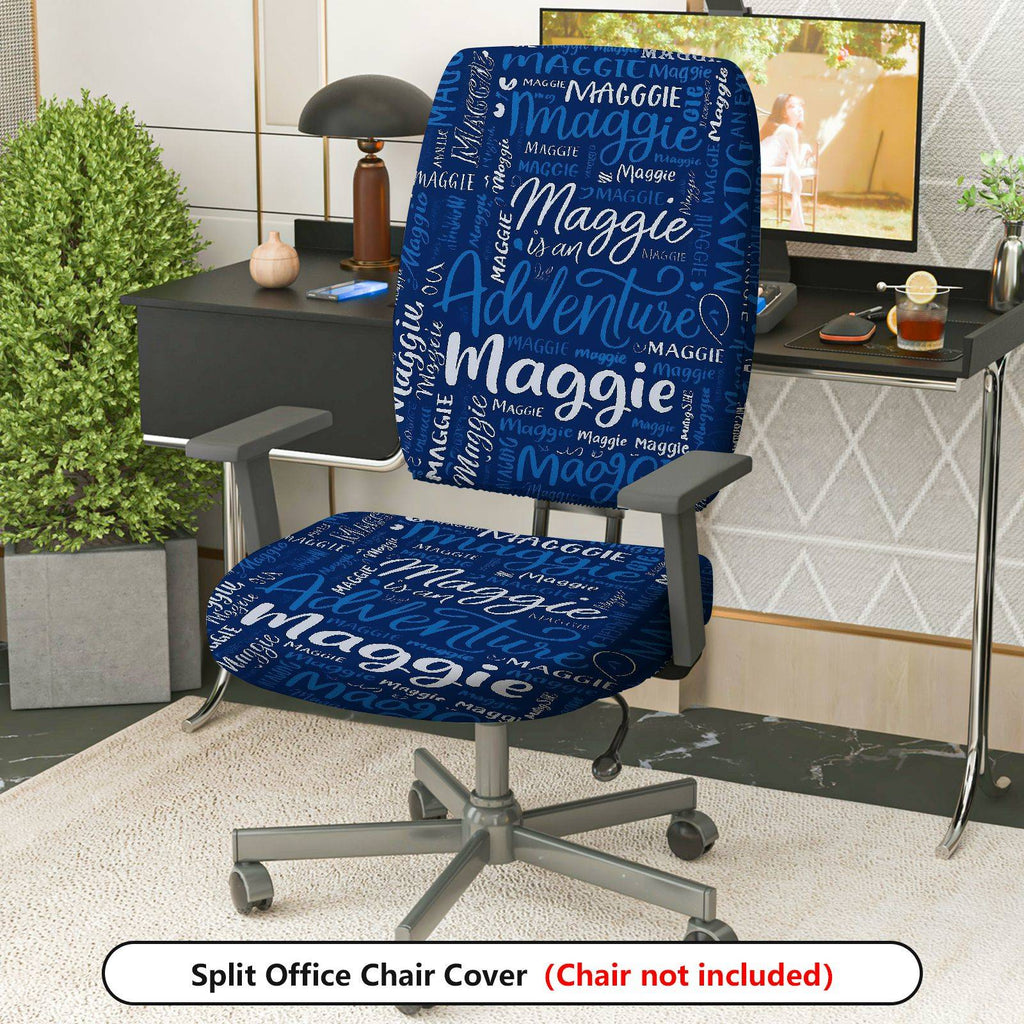 2-Piece Adventure Maggie Blue Letter Pattern  Computer Chair Cover Set, Seat and Backrest