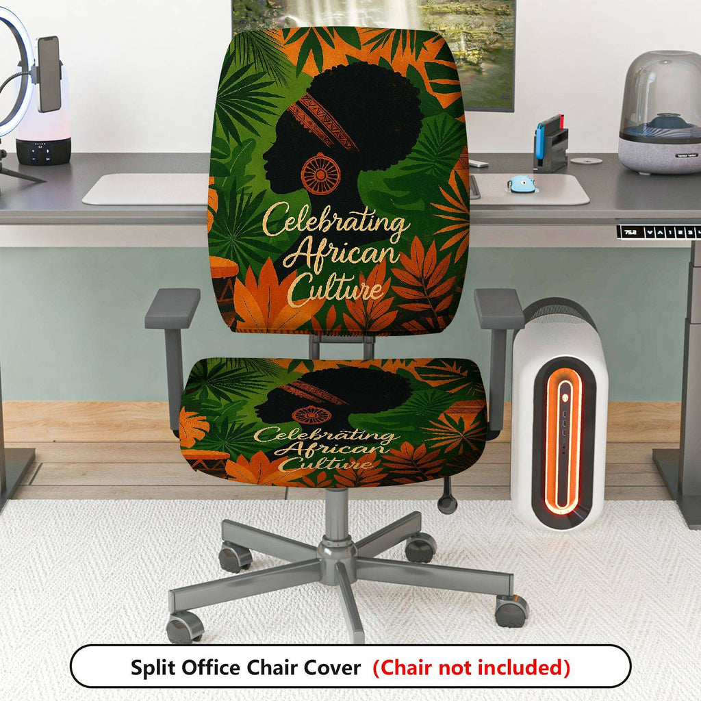 2-Piece African Culture Tribal Pattern Green Orange  Computer Chair Cover Set, Seat and Backrest