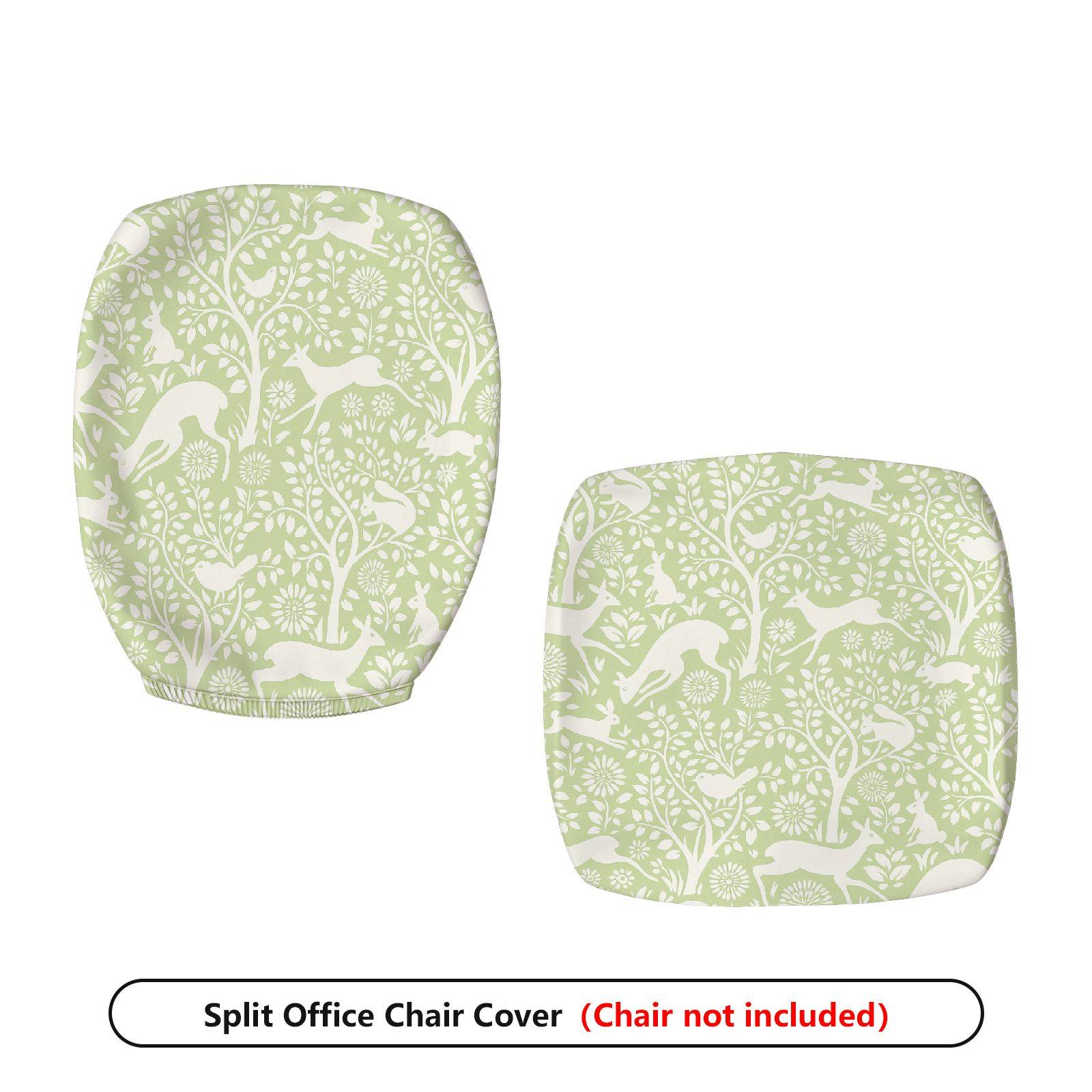 2-Piece Green Nature Animal Floral Pattern  Computer Chair Cover Set, Seat and Backrest