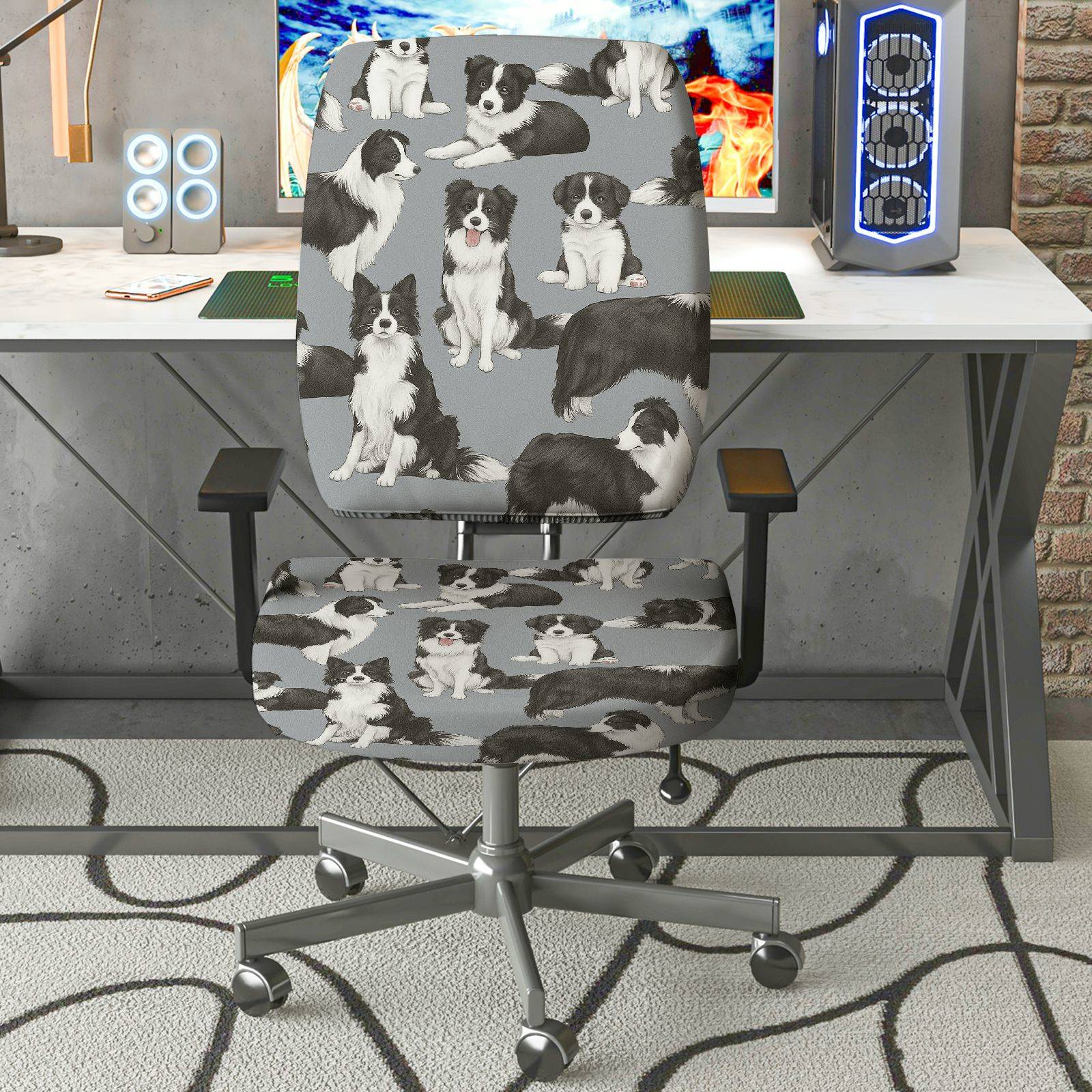 2-Piece Animal Dog Pattern Pet Lover Home  Computer Chair Cover Set, Seat and Backrest