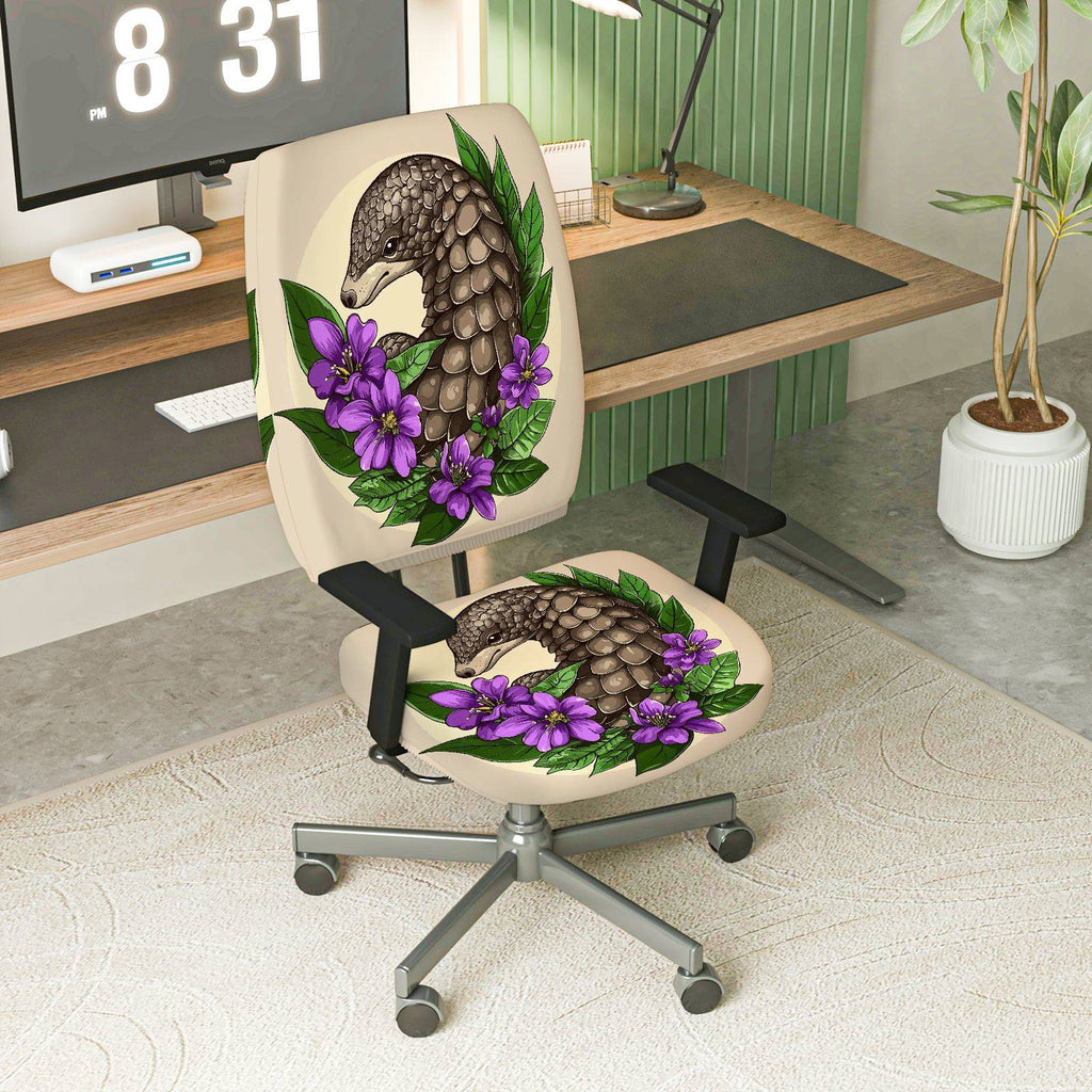 2-Piece Animal Floral Artistic Decorative  Computer Chair Cover Set, Seat and Backrest