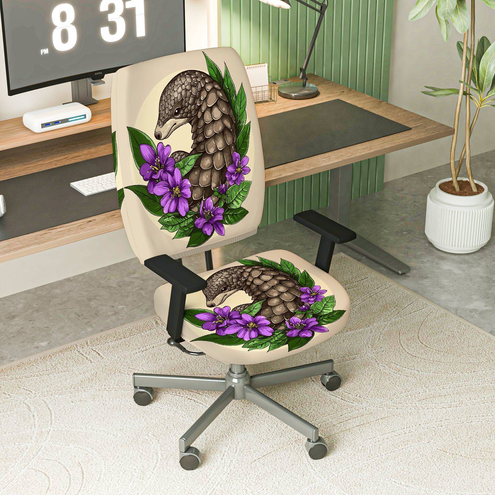 2-Piece Animal Floral Artistic Decorative  Computer Chair Cover Set, Seat and Backrest