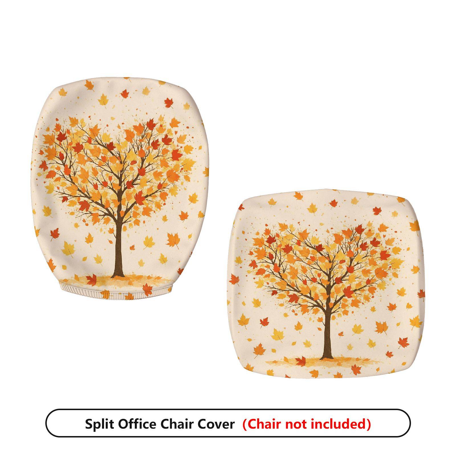 2-Piece Autumn Tree Leaves Pattern Seasonal Thanksgiving  Computer Chair Cover Set, Seat and Backrest