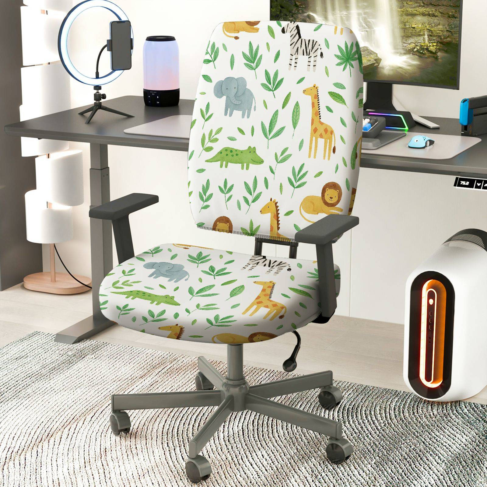 2-Piece Animals Jungle Safari Pattern  Computer Chair Cover Set, Seat and Backrest