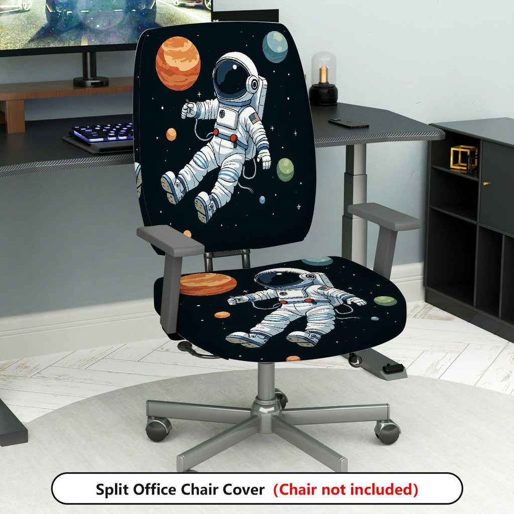 2-Piece Astronaut Galaxy Space Planet Rocket  Computer Chair Cover Set, Seat and Backrest