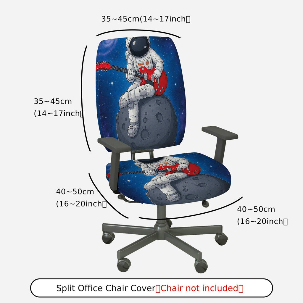 2-Piece Astronaut Outer Space Guitar Moon Star  Computer Chair Cover Set, Seat and Backrest