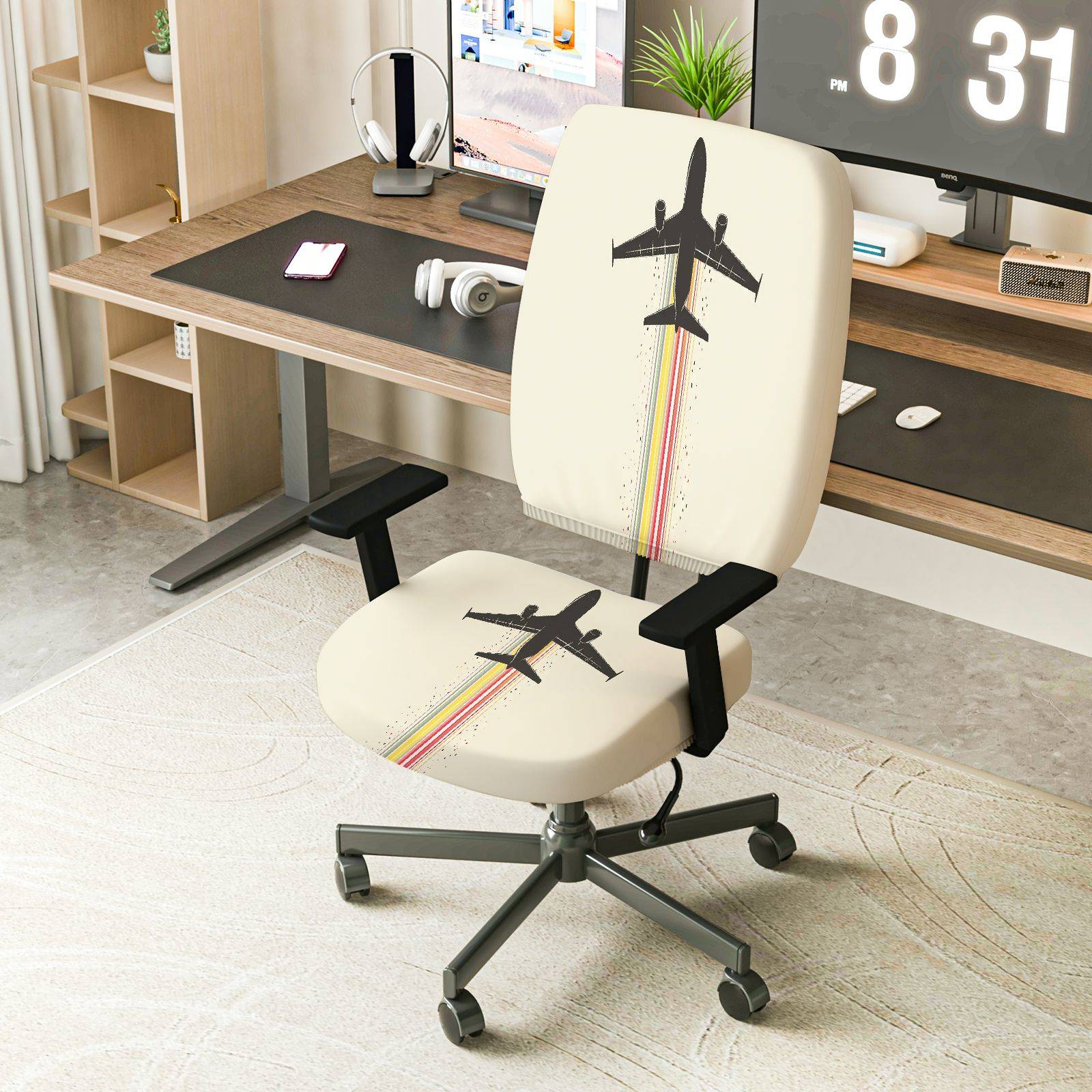 2-Piece Airplane Rainbow Creative  Computer Chair Cover Set, Seat and Backrest