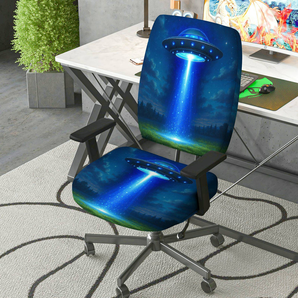 2-Piece Alien Space Galaxy Blue Sci-Fi  Computer Chair Cover Set, Seat and Backrest