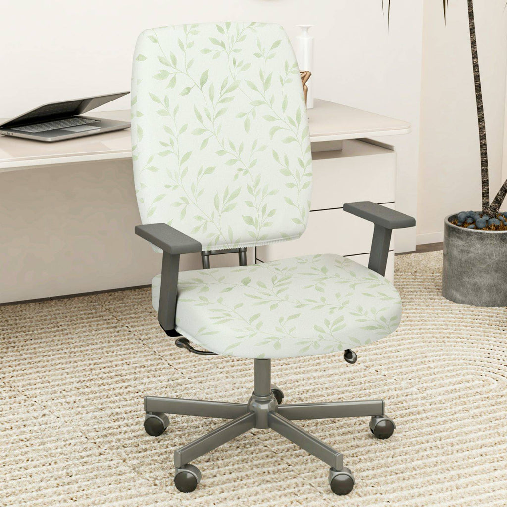 2-Piece Leaf Print Green  Computer Chair Cover Set, Seat and Backrest