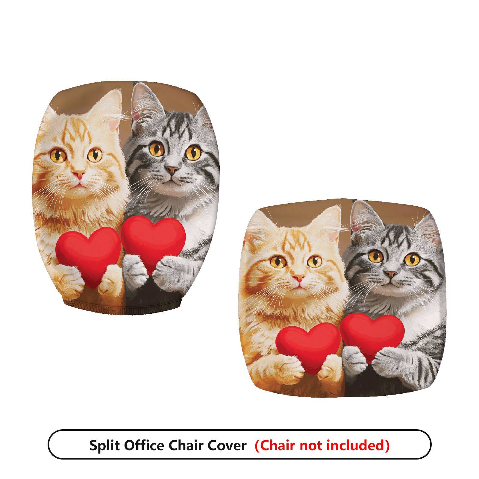2-Piece Adorable Loving Heart Cat Design Cute Animal Valentine Gift  Computer Chair Cover Set, Seat and Backrest
