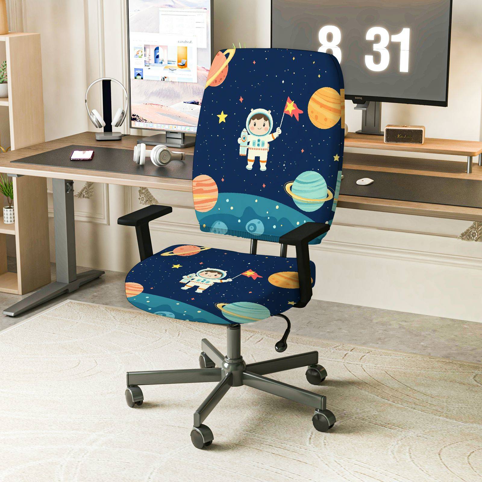 2-Piece Astronaut Space Planet Galaxy Stars  Computer Chair Cover Set, Seat and Backrest