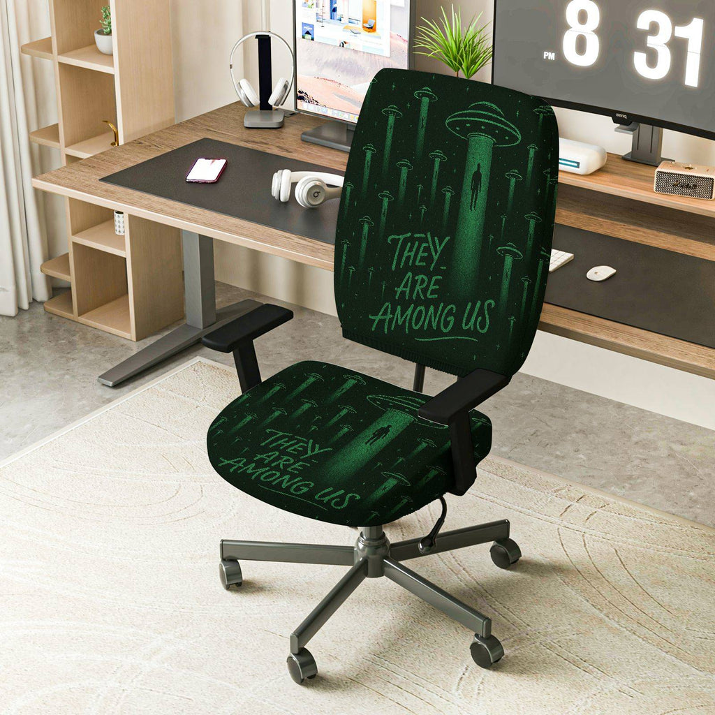 2-Piece Alien Sci-Fi Space Fantasy Halloween  Computer Chair Cover Set, Seat and Backrest