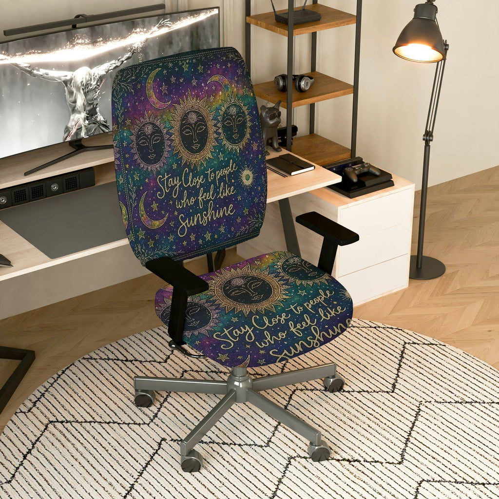 2-Piece Astral Sun Moon Stars Inspirational Quote  Computer Chair Cover Set, Seat and Backrest