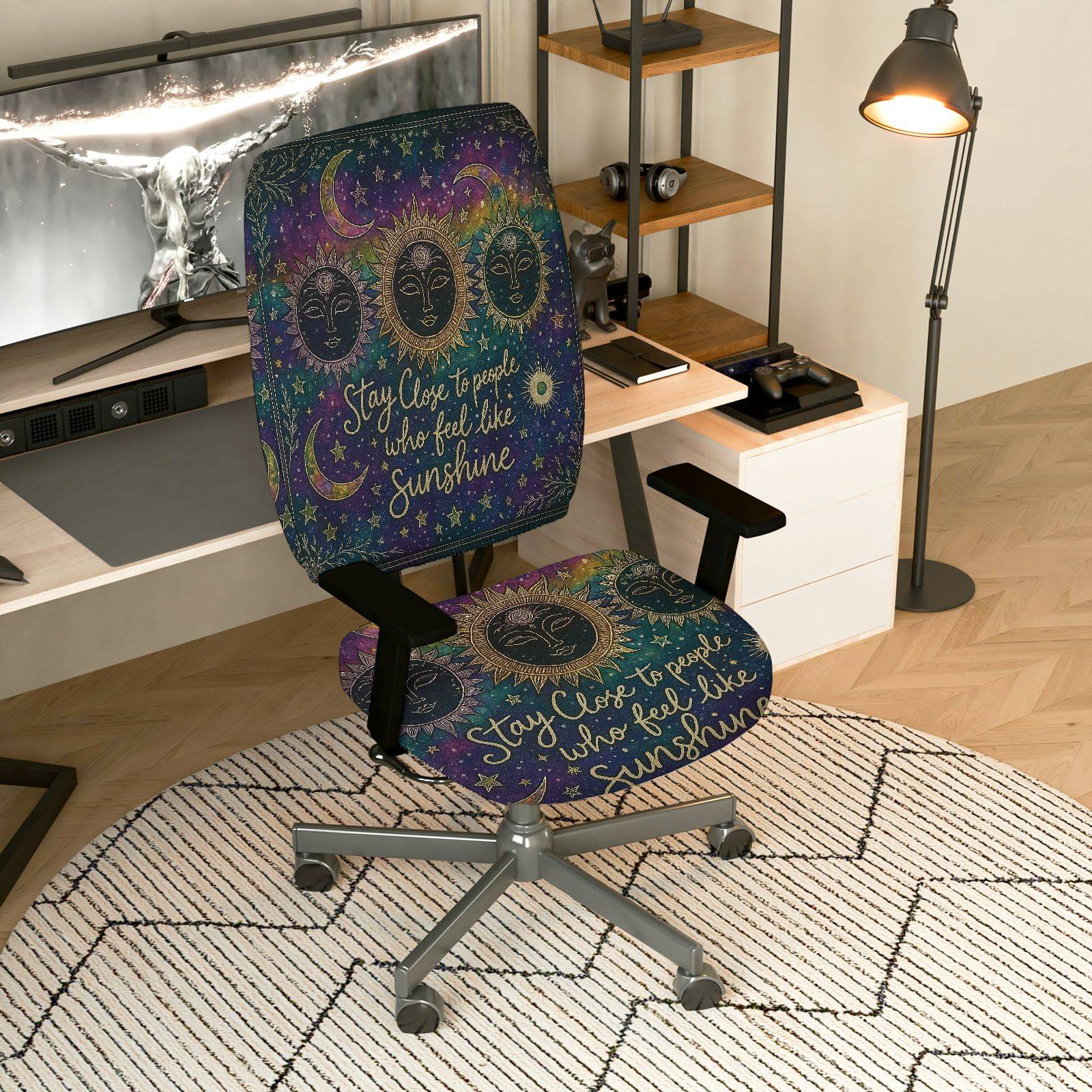 2-Piece Astral Sun Moon Stars Inspirational Quote  Computer Chair Cover Set, Seat and Backrest