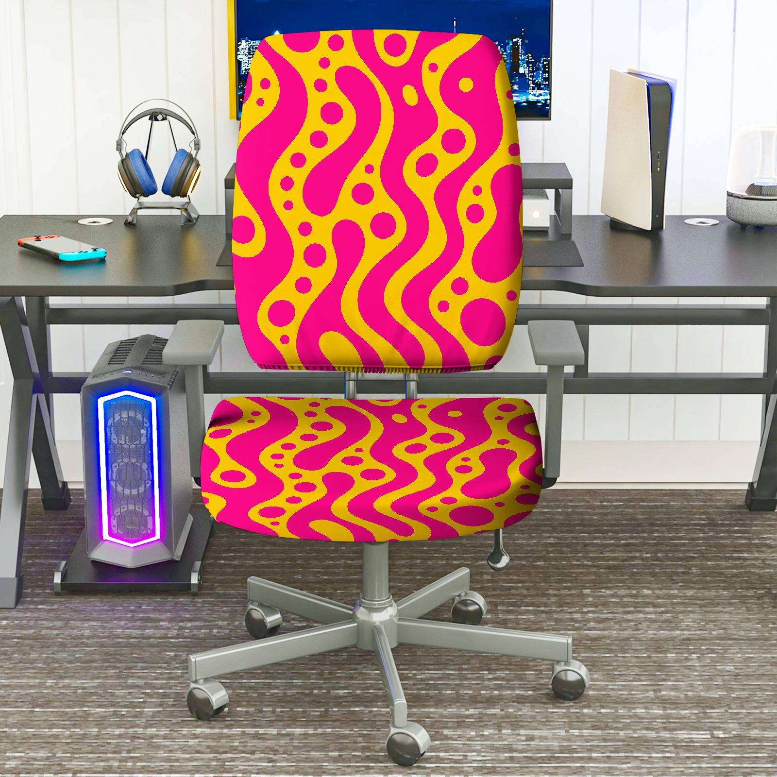 2-Piece Abstract Modern Colorful Vibrant Artistic  Computer Chair Cover Set, Seat and Backrest