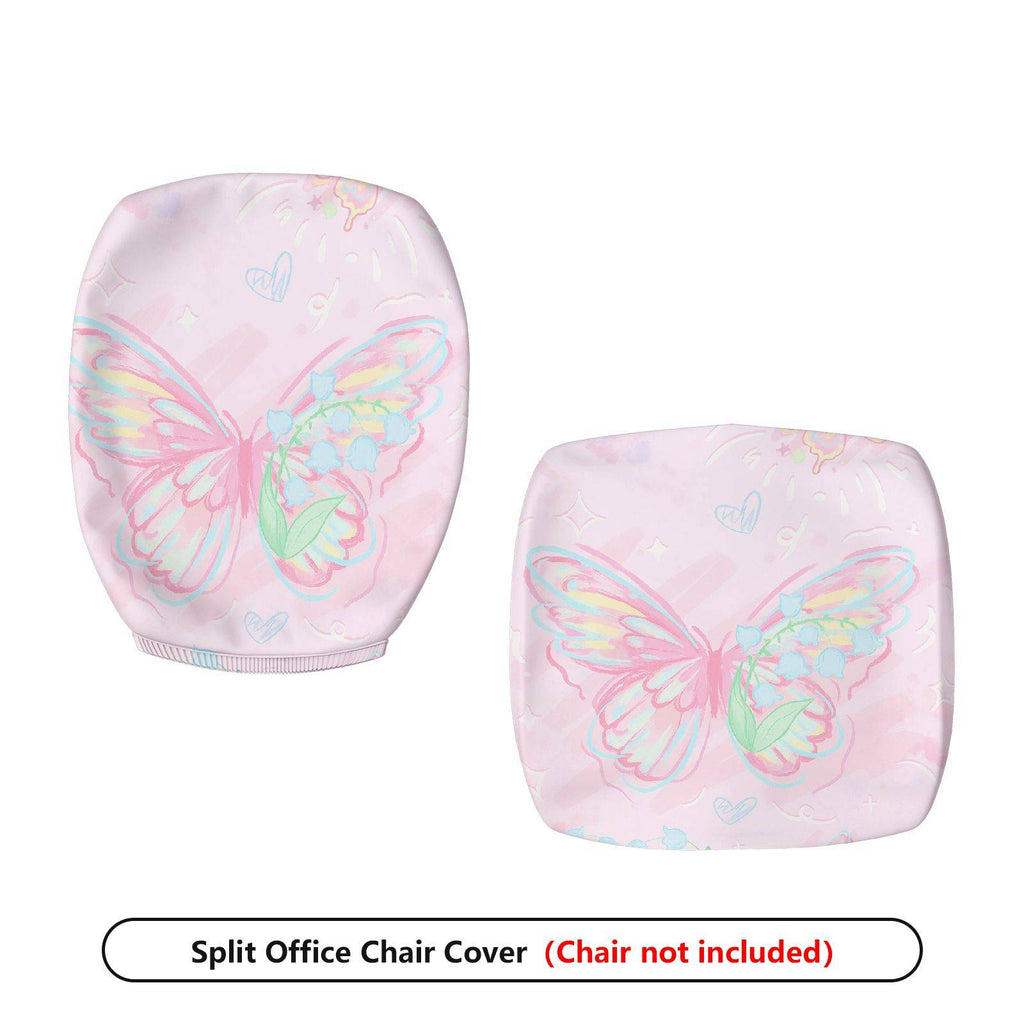 2-Piece Pink Butterfly Pastel Artistic Cheerful Cute  Computer Chair Cover Set, Seat and Backrest