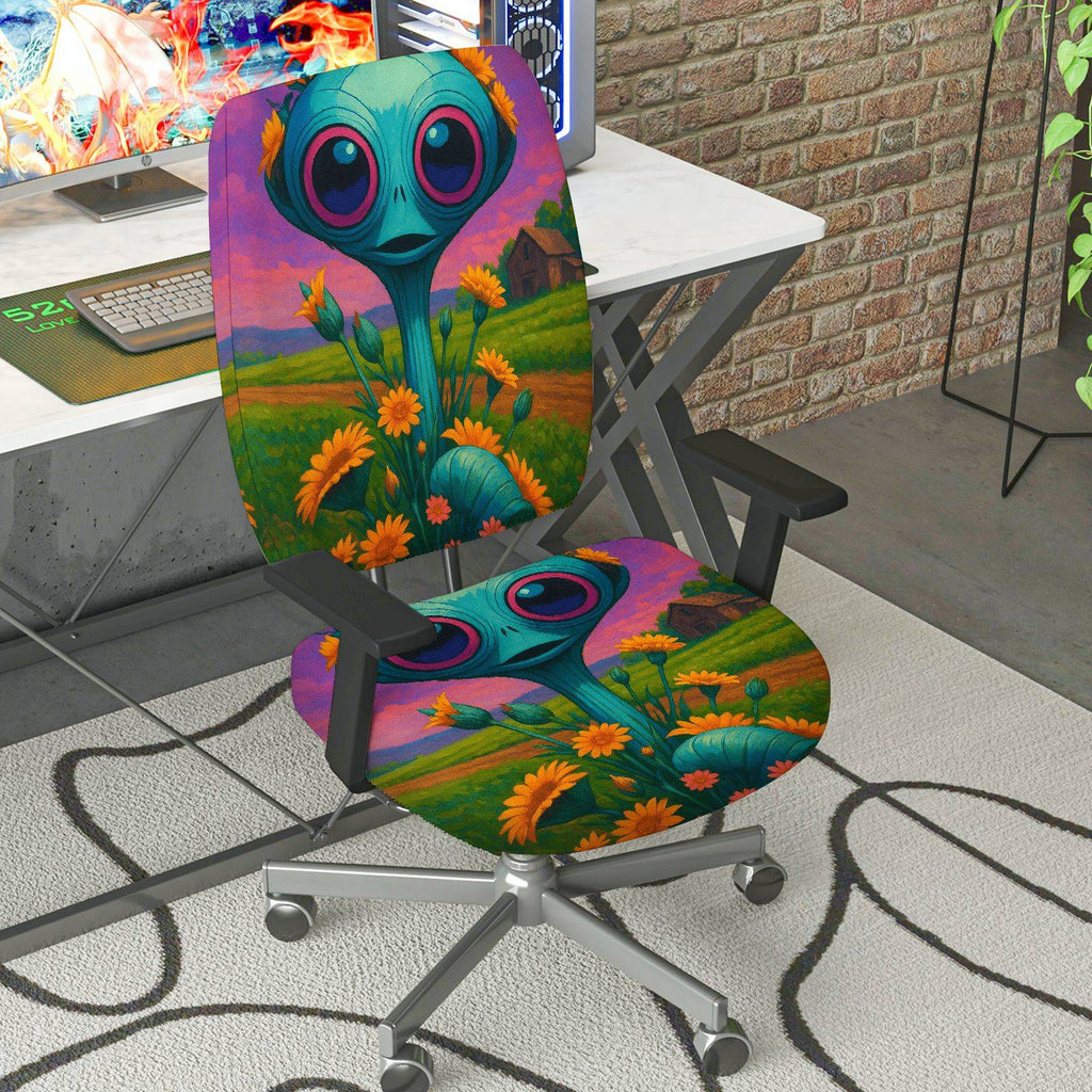 2-Piece Alien Floral Fantasy Art Colorful  Computer Chair Cover Set, Seat and Backrest