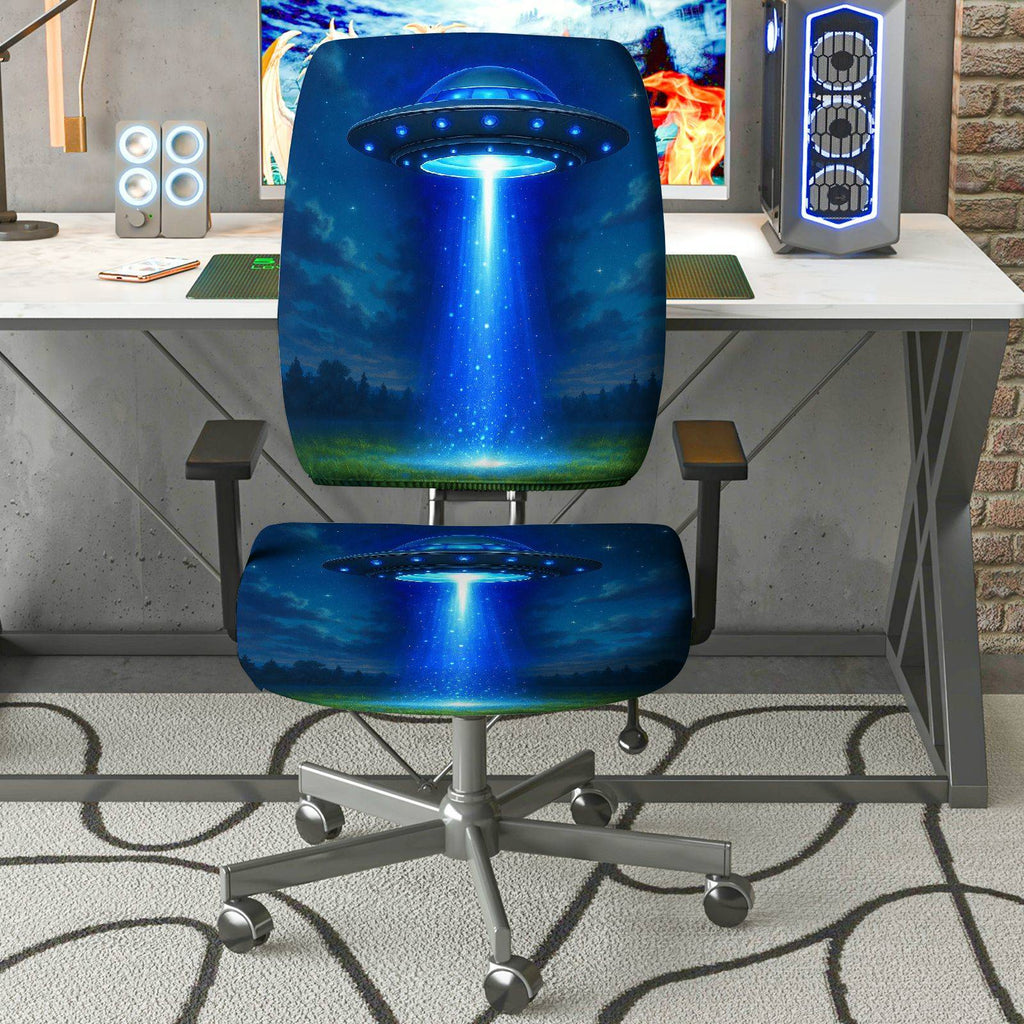 2-Piece Alien Space Galaxy Blue Sci-Fi  Computer Chair Cover Set, Seat and Backrest
