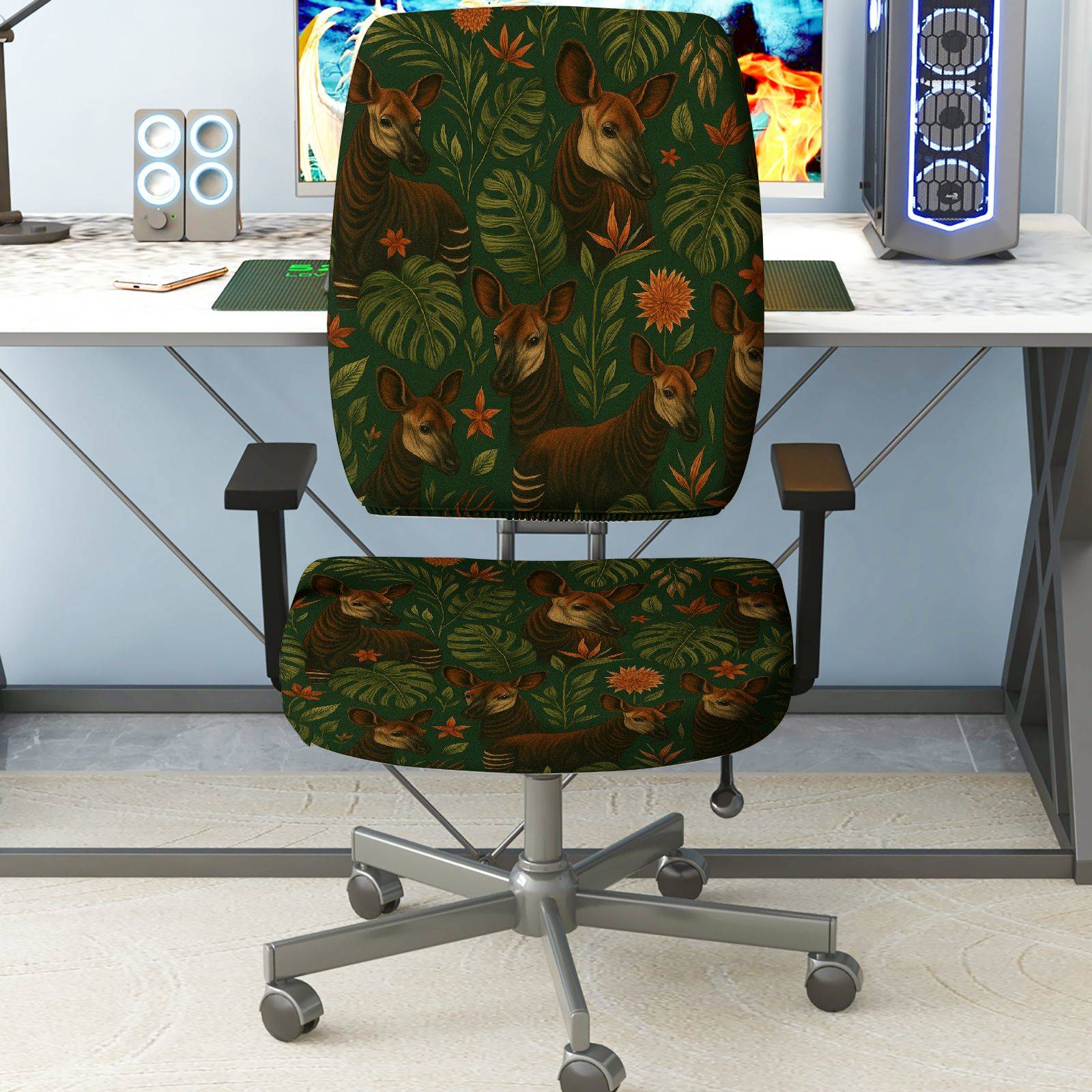 2-Piece Animal Floral Jungle Plant Nature  Computer Chair Cover Set, Seat and Backrest