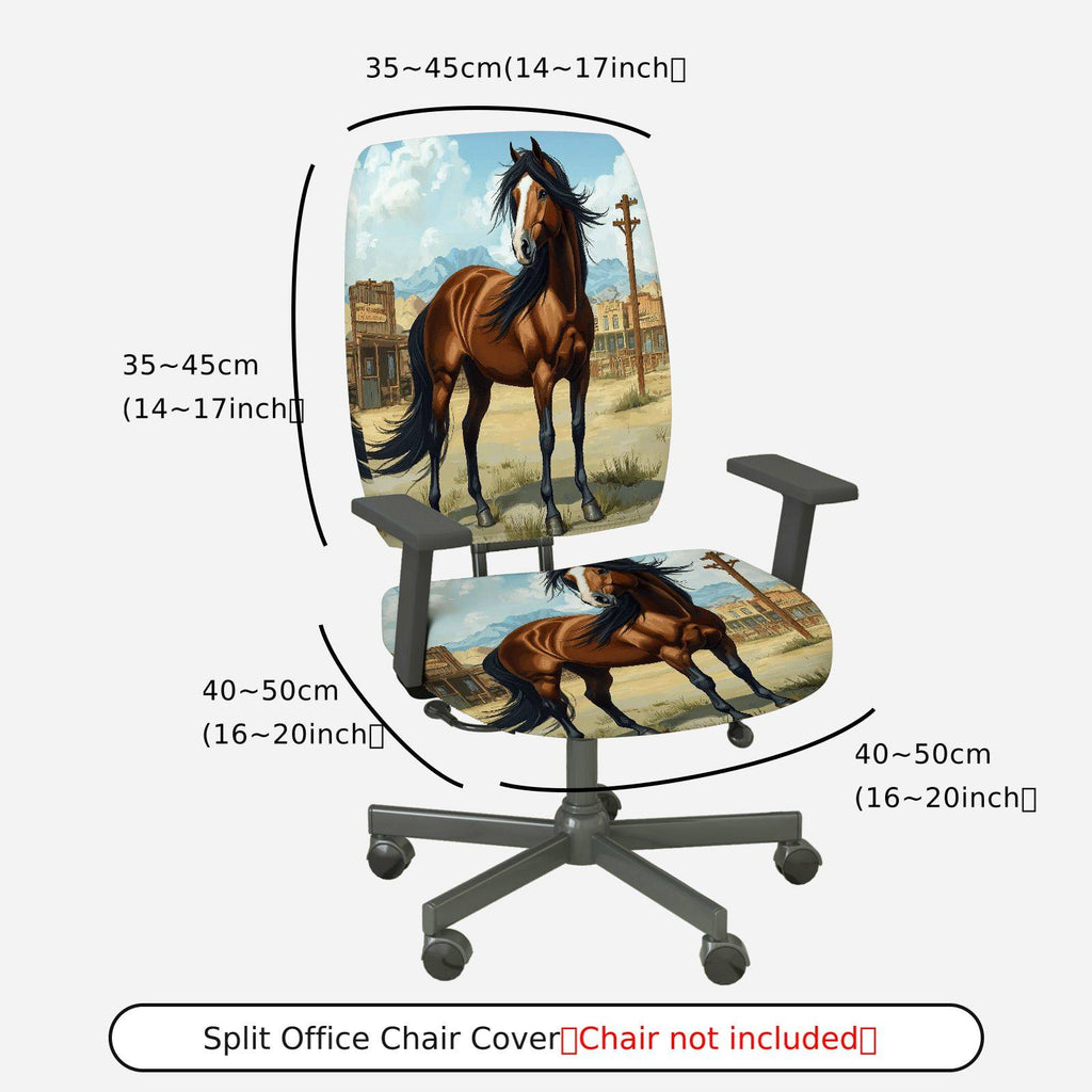 2-Piece Horse Western Country Animal Scenery Nature  Computer Chair Cover Set, Seat and Backrest