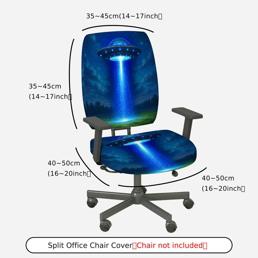 2-Piece Alien Space Galaxy Blue Sci-Fi  Computer Chair Cover Set, Seat and Backrest