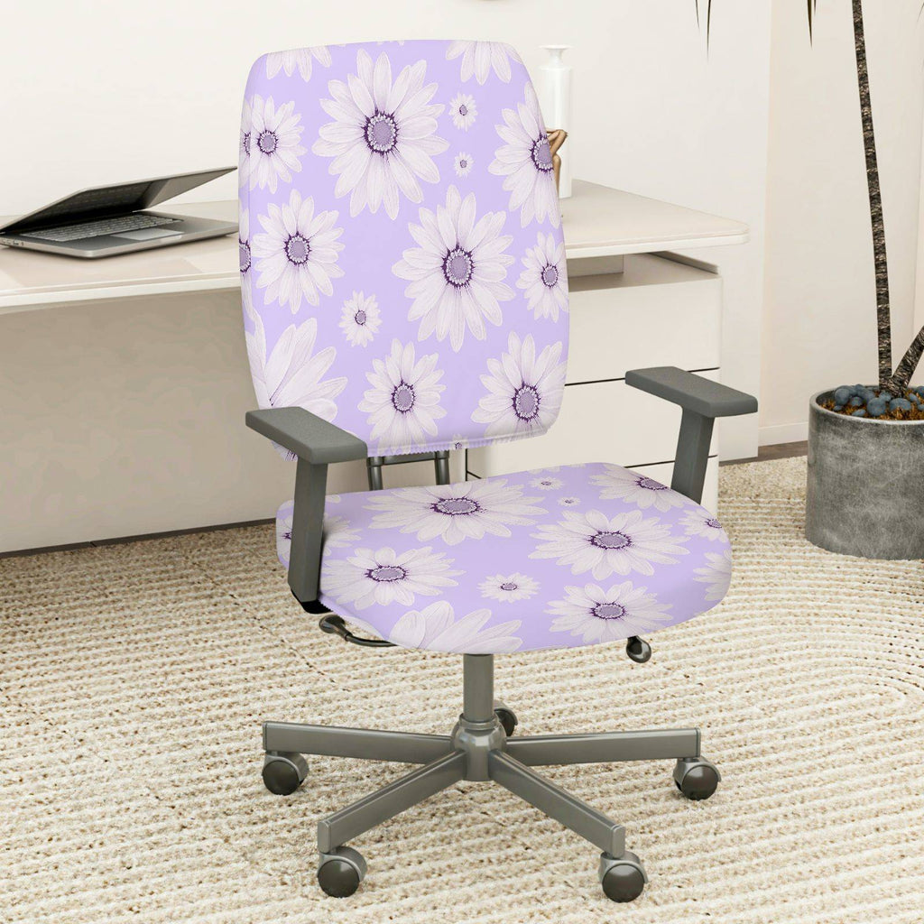 2-Piece Floral Purple Daisy Pattern  Computer Chair Cover Set, Seat and Backrest