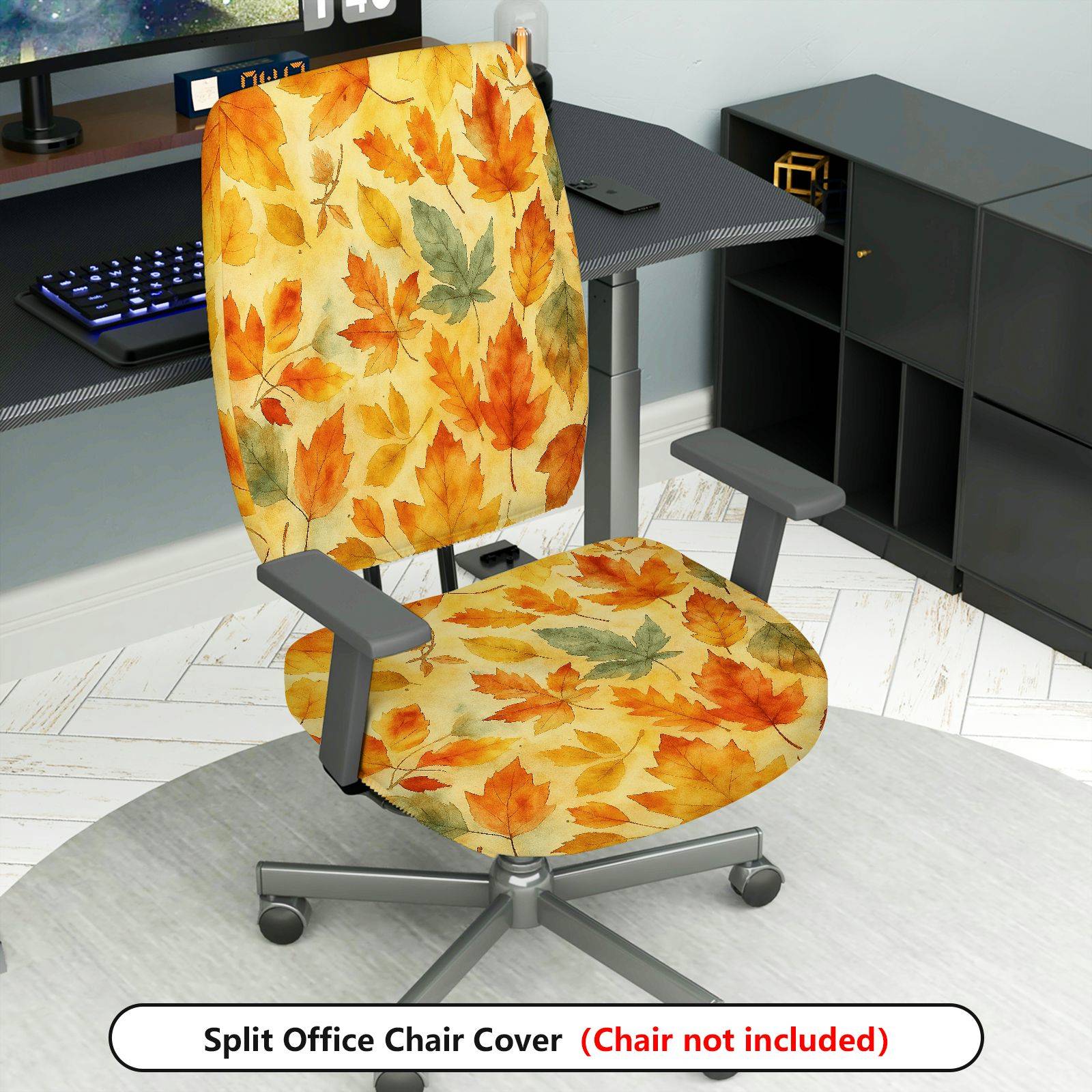 2-Piece Autumn Leaves Fall Season Decorative  Computer Chair Cover Set, Seat and Backrest