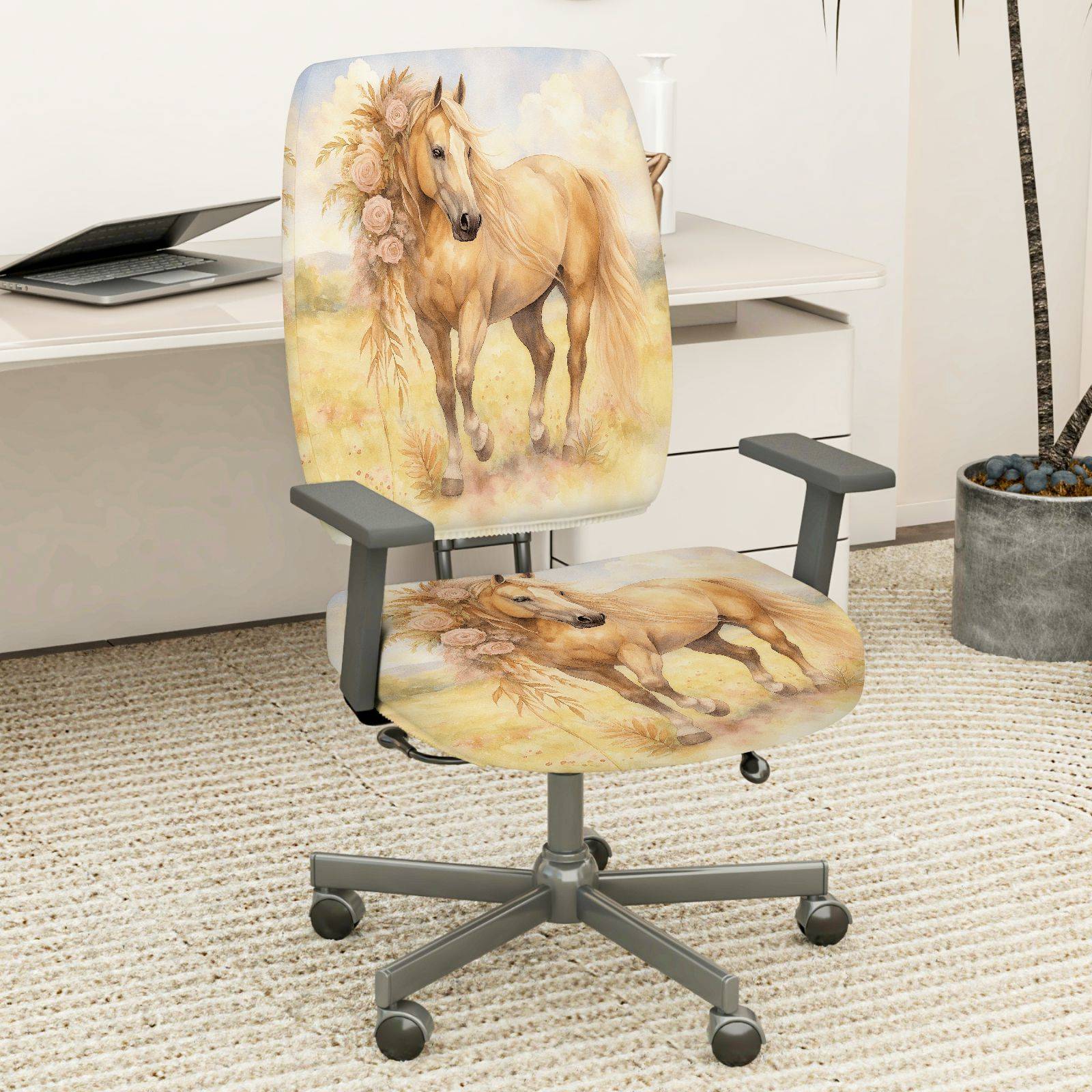 2-Piece horse flower meadow  Computer Chair Cover Set, Seat and Backrest