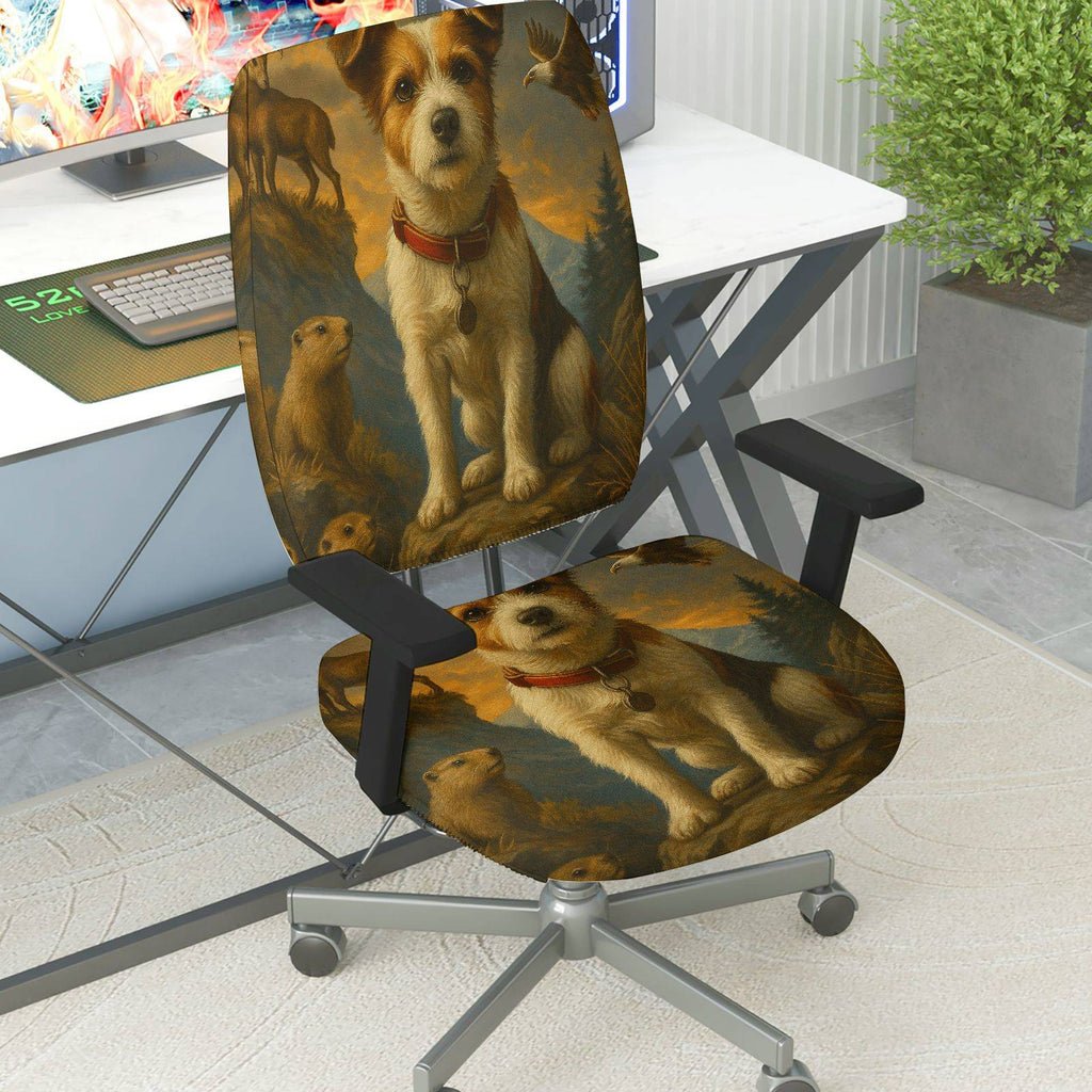 2-Piece Animal Nature Art Dog Wildlife  Computer Chair Cover Set, Seat and Backrest