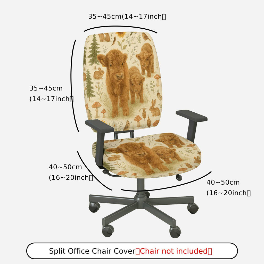 2-Piece Animal Nature Rustic Woodland Highland Cattle  Computer Chair Cover Set, Seat and Backrest