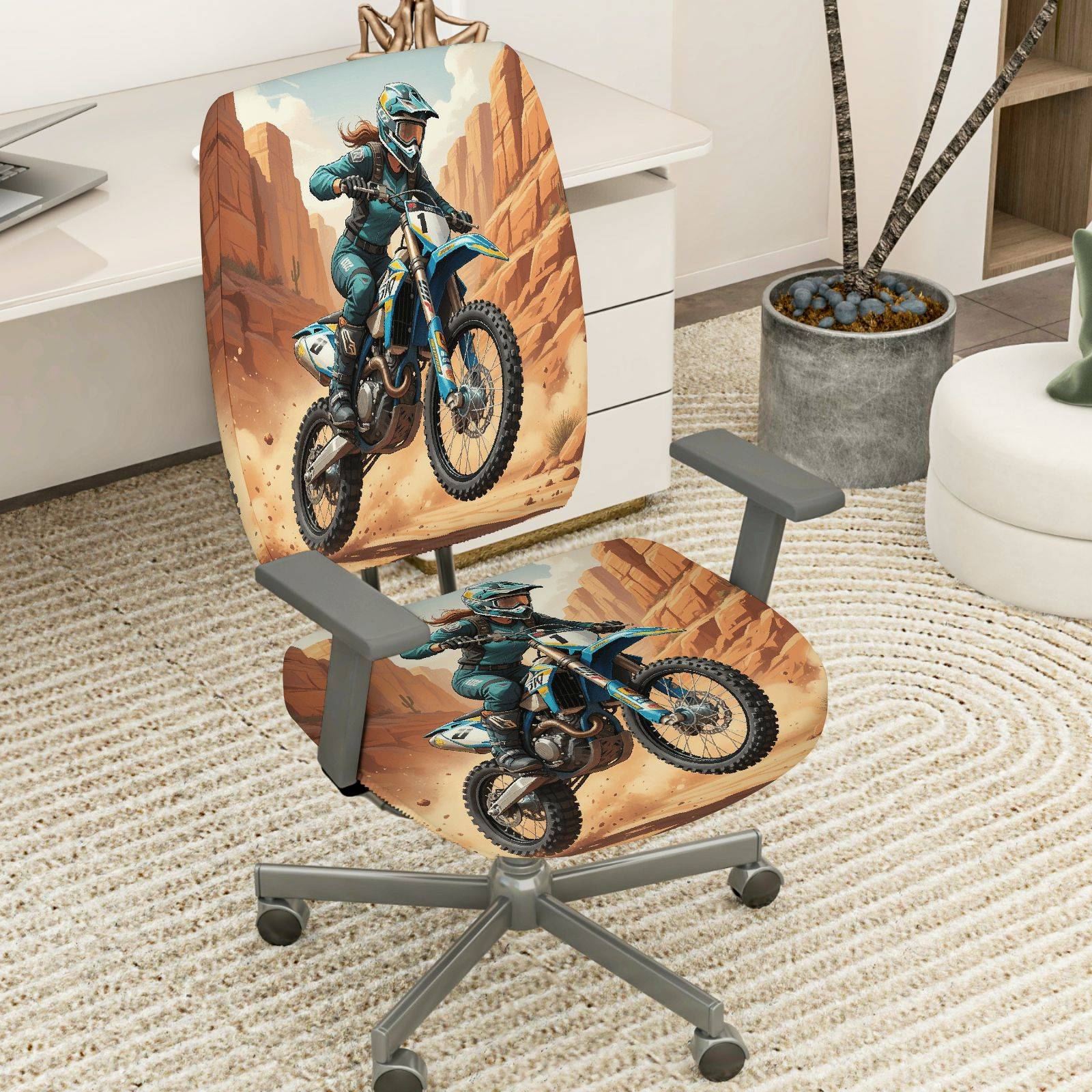 2-Piece Adventure Sport Racing Desert Motocross Dirtbike  Computer Chair Cover Set, Seat and Backrest