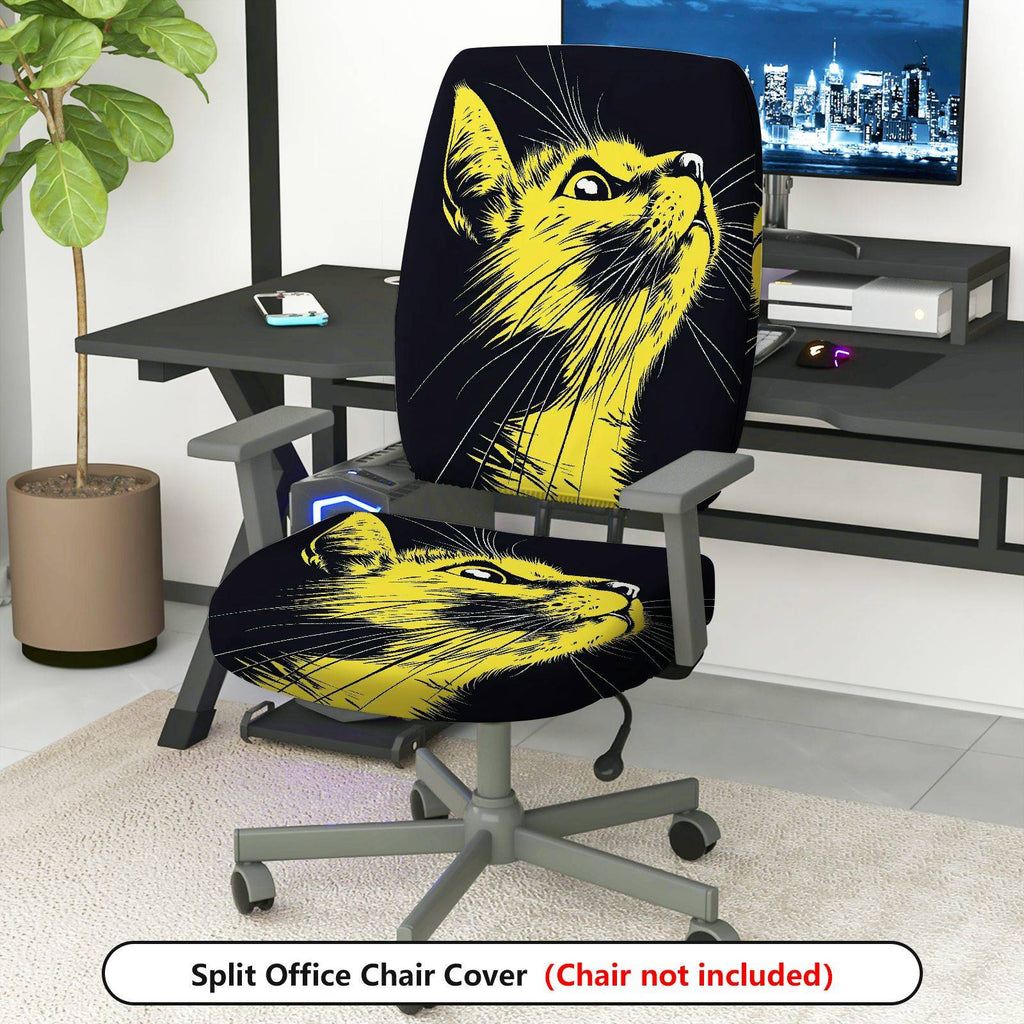 2-Piece Cat Animal Modern Stylish  Computer Chair Cover Set, Seat and Backrest