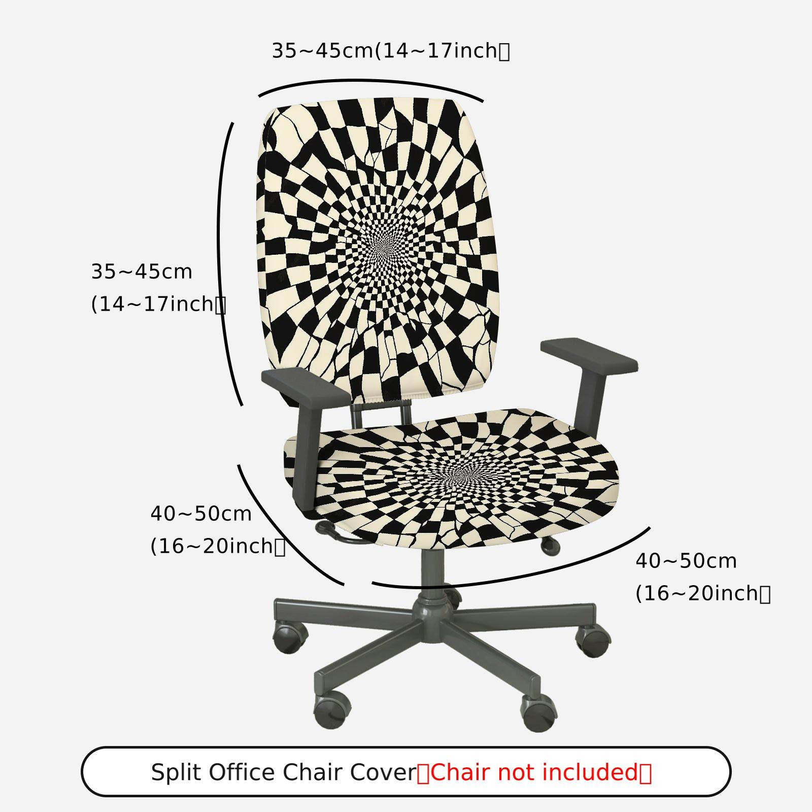 2-Piece Geometric Optical Illusion Black White Swirl  Computer Chair Cover Set, Seat and Backrest