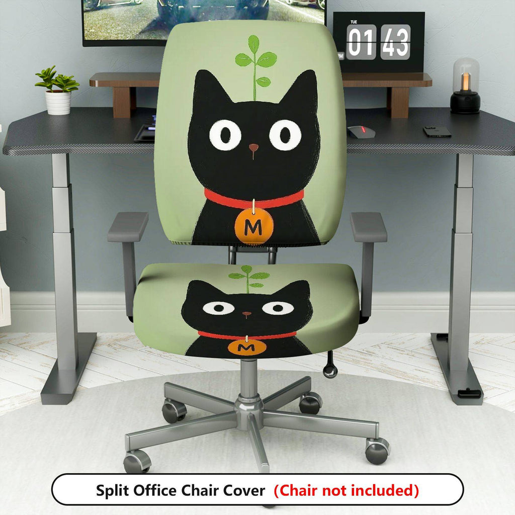 2-Piece Cat Plant Animal Cute Fun Creative  Computer Chair Cover Set, Seat and Backrest