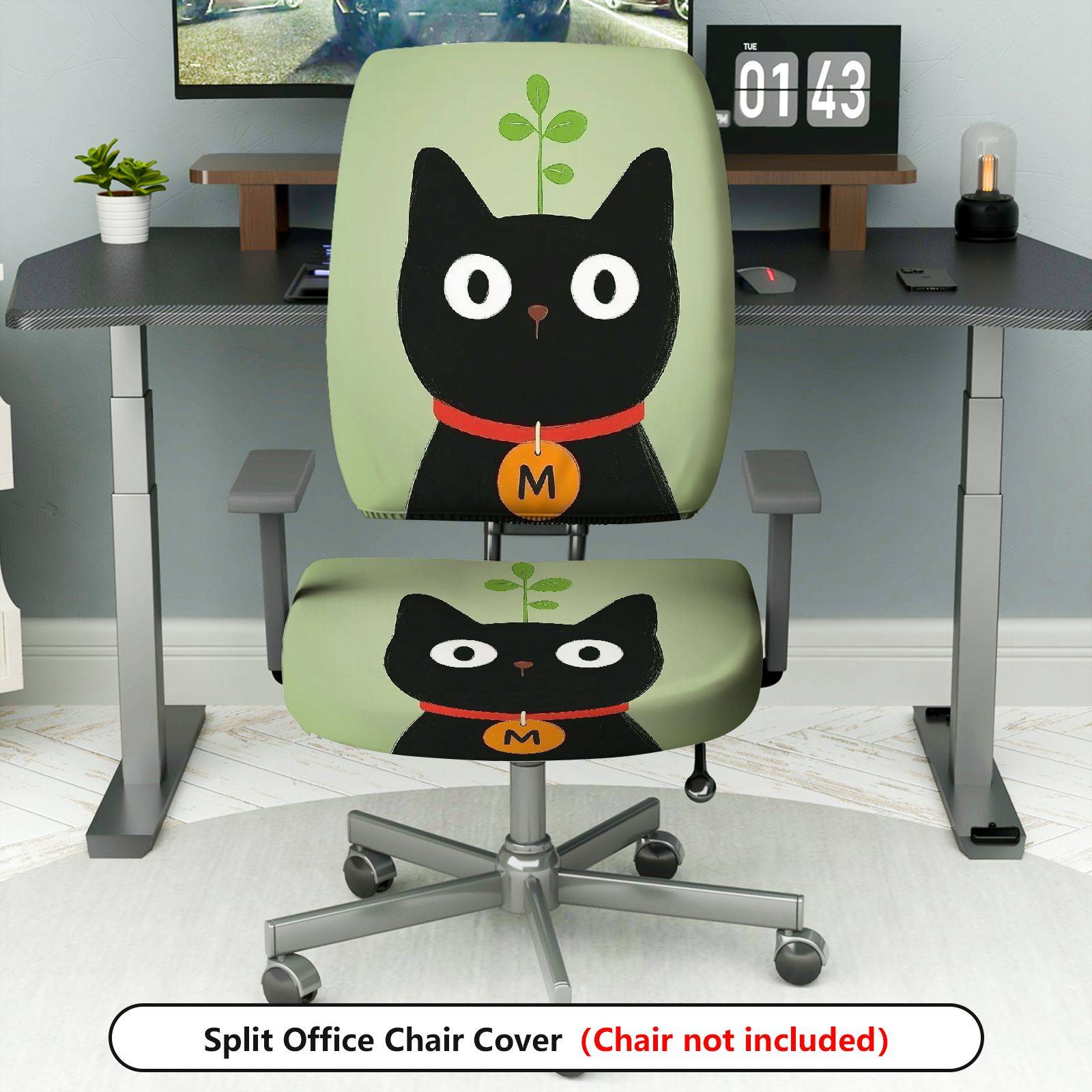 2-Piece Cat Plant Animal Cute Fun Creative  Computer Chair Cover Set, Seat and Backrest