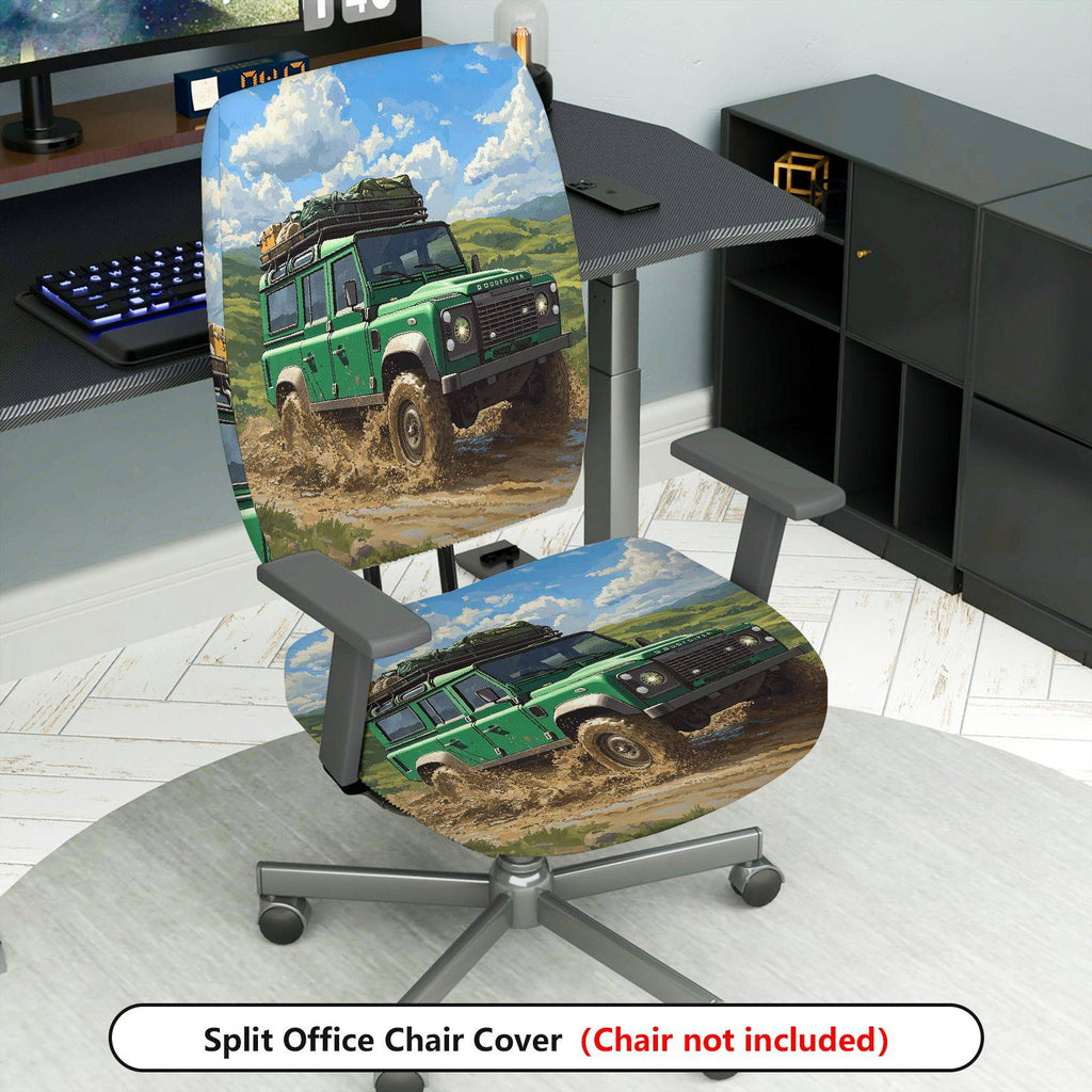 2-Piece Adventure Off-road Vehicle Landscape Travel Nature  Computer Chair Cover Set, Seat and Backrest
