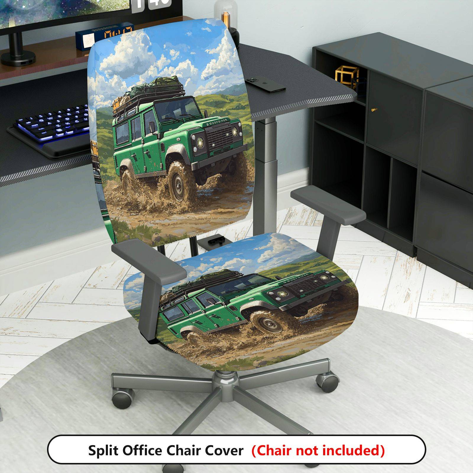2-Piece Adventure Off-road Vehicle Landscape Travel Nature  Computer Chair Cover Set, Seat and Backrest