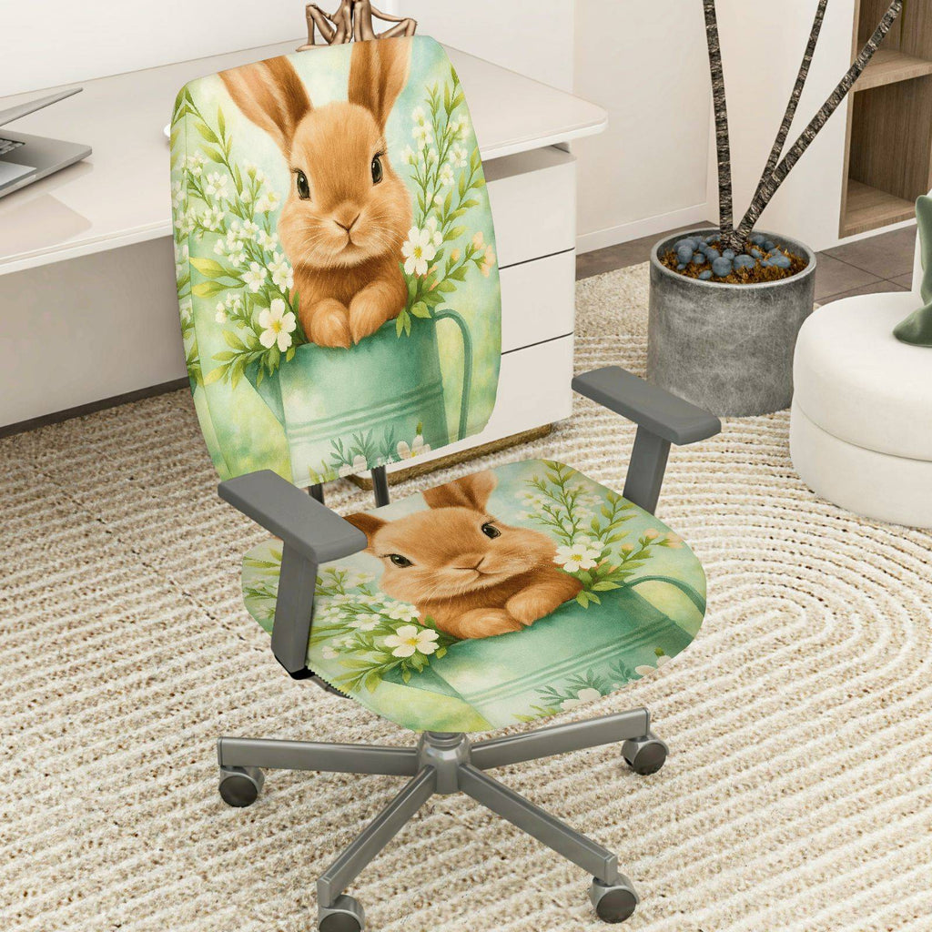 2-Piece Rabbit Floral Decorative Spring Easter Cute  Computer Chair Cover Set, Seat and Backrest