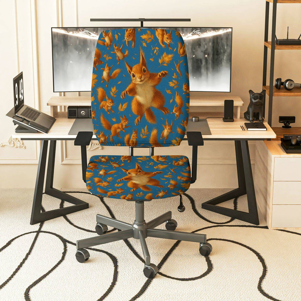 2-Piece Animal Squirrel Leaf Pattern  Computer Chair Cover Set, Seat and Backrest