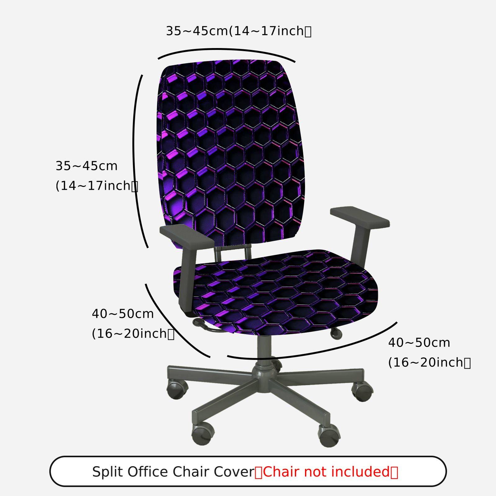 2-Piece Geometric Purple Black Stylish Modern Cool  Computer Chair Cover Set, Seat and Backrest