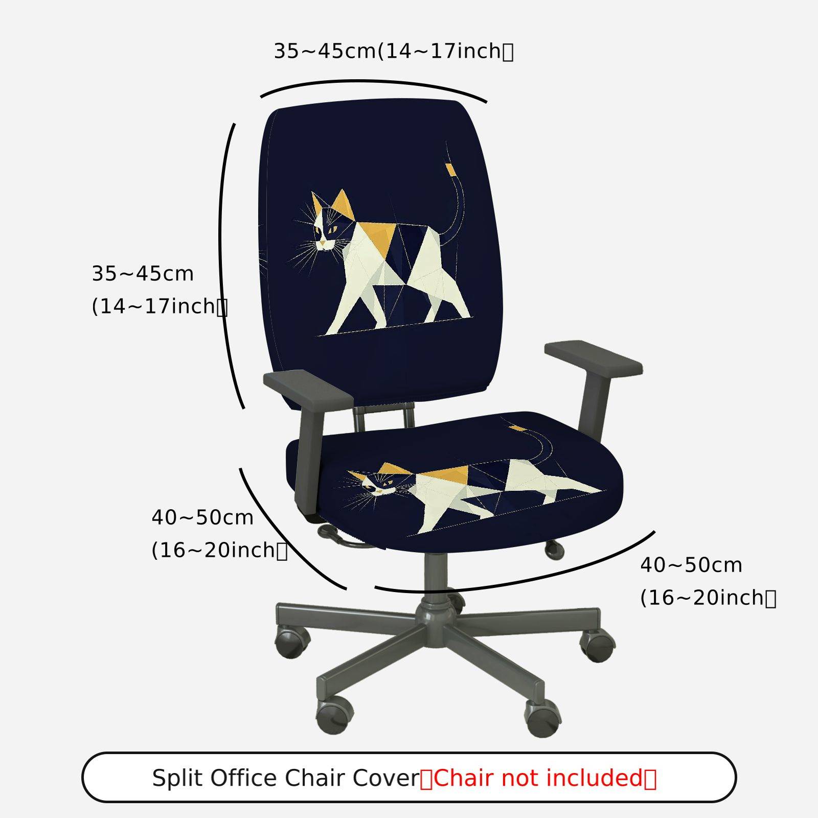 2-Piece Geometric Cat Design Stylish Modern Artistic Animal Themed  Computer Chair Cover Set, Seat and Backrest