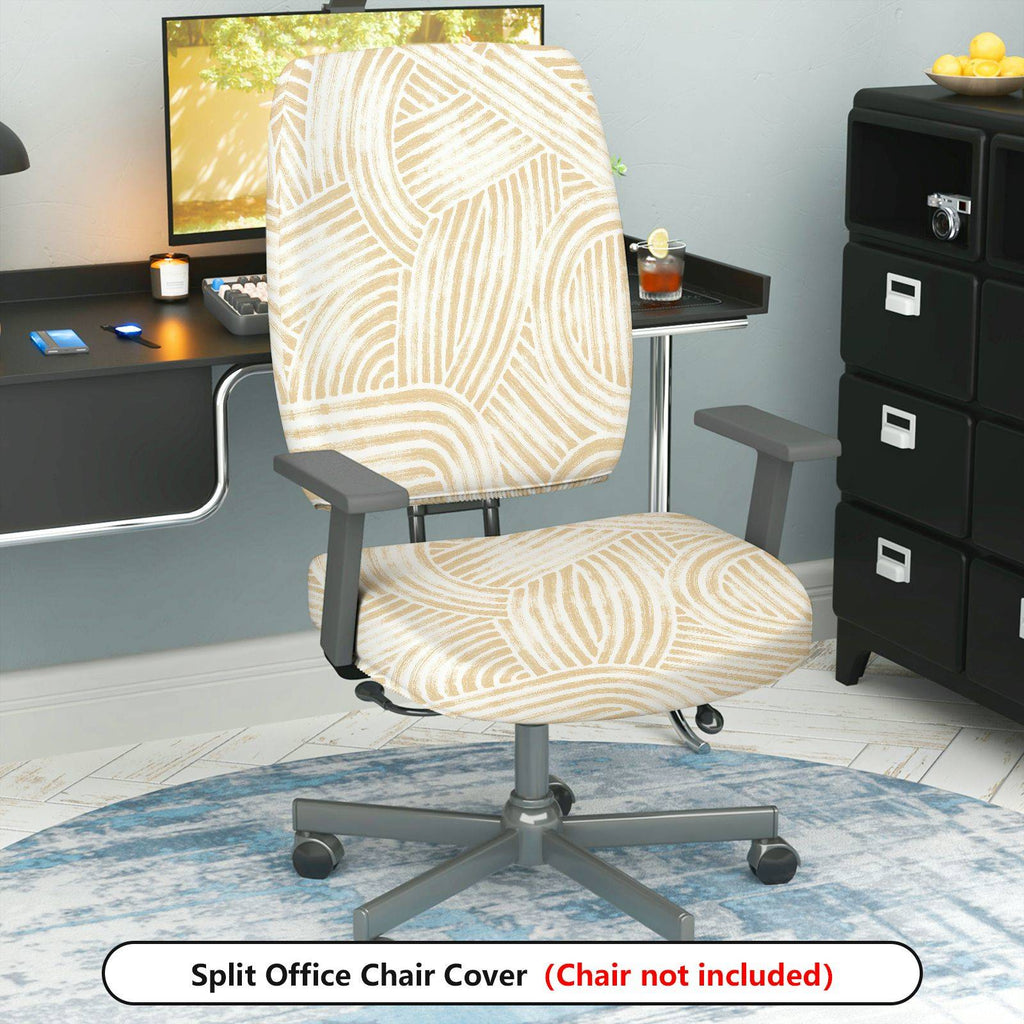 2-Piece Abstract Geometric White Beige Modern Stylish  Computer Chair Cover Set, Seat and Backrest
