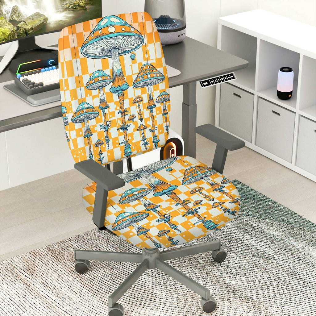 2-Piece Funky Colorful Geometric Mushroom Nature Art  Computer Chair Cover Set, Seat and Backrest