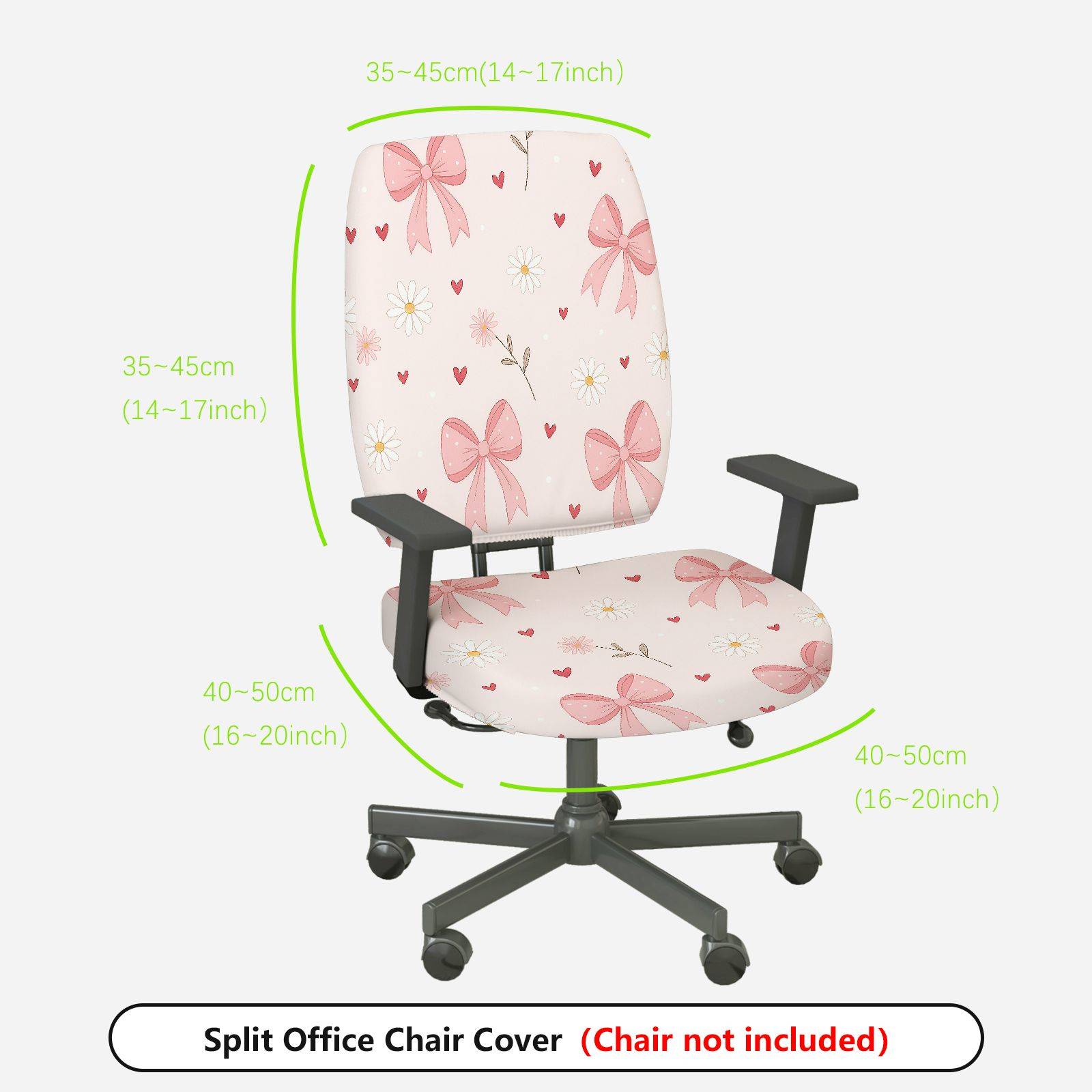 2-Piece Pink Bow Floral Heart Romantic Cute  Computer Chair Cover Set, Seat and Backrest