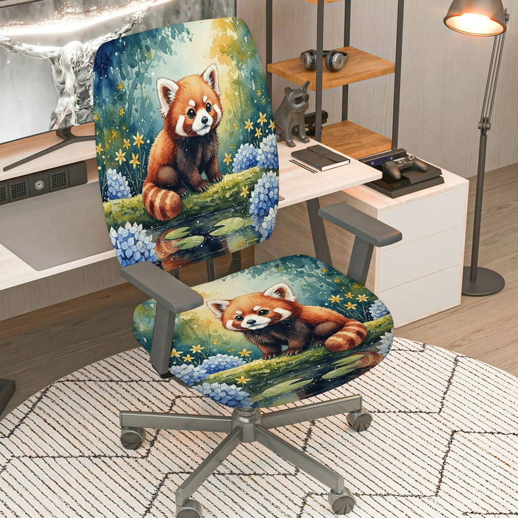 2-Piece Red Panda Nature Forest Animal  Computer Chair Cover Set, Seat and Backrest