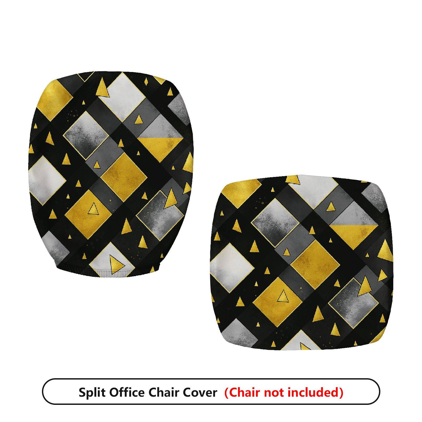 2-Piece Geometric Modern Pattern Black Gold Gray  Computer Chair Cover Set, Seat and Backrest