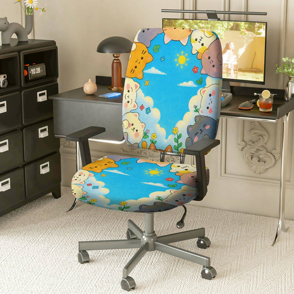2-Piece Animal Cloud Sky Floral Colorful  Computer Chair Cover Set, Seat and Backrest